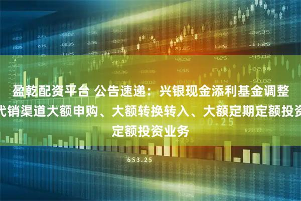 盈乾配资平台 公告速递：兴银现金添利基金调整部分代销渠道大额申购、大额转换转入、大额定期定额投资业务