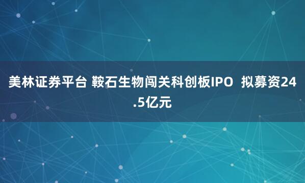 美林证券平台 鞍石生物闯关科创板IPO  拟募资24.5亿元